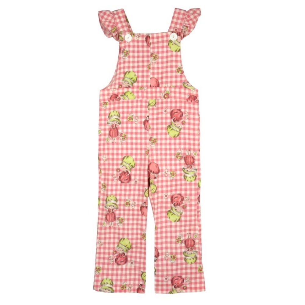VTG Health-Tex Overalls PINK GINGHAM CHECK Little Girl Doll Picking Flowers 3T